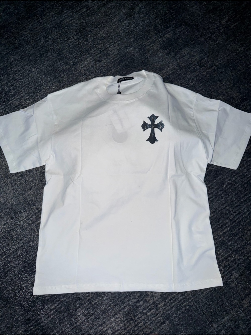 White Men's Crewneck T-Shirt with Black Cross Graphic